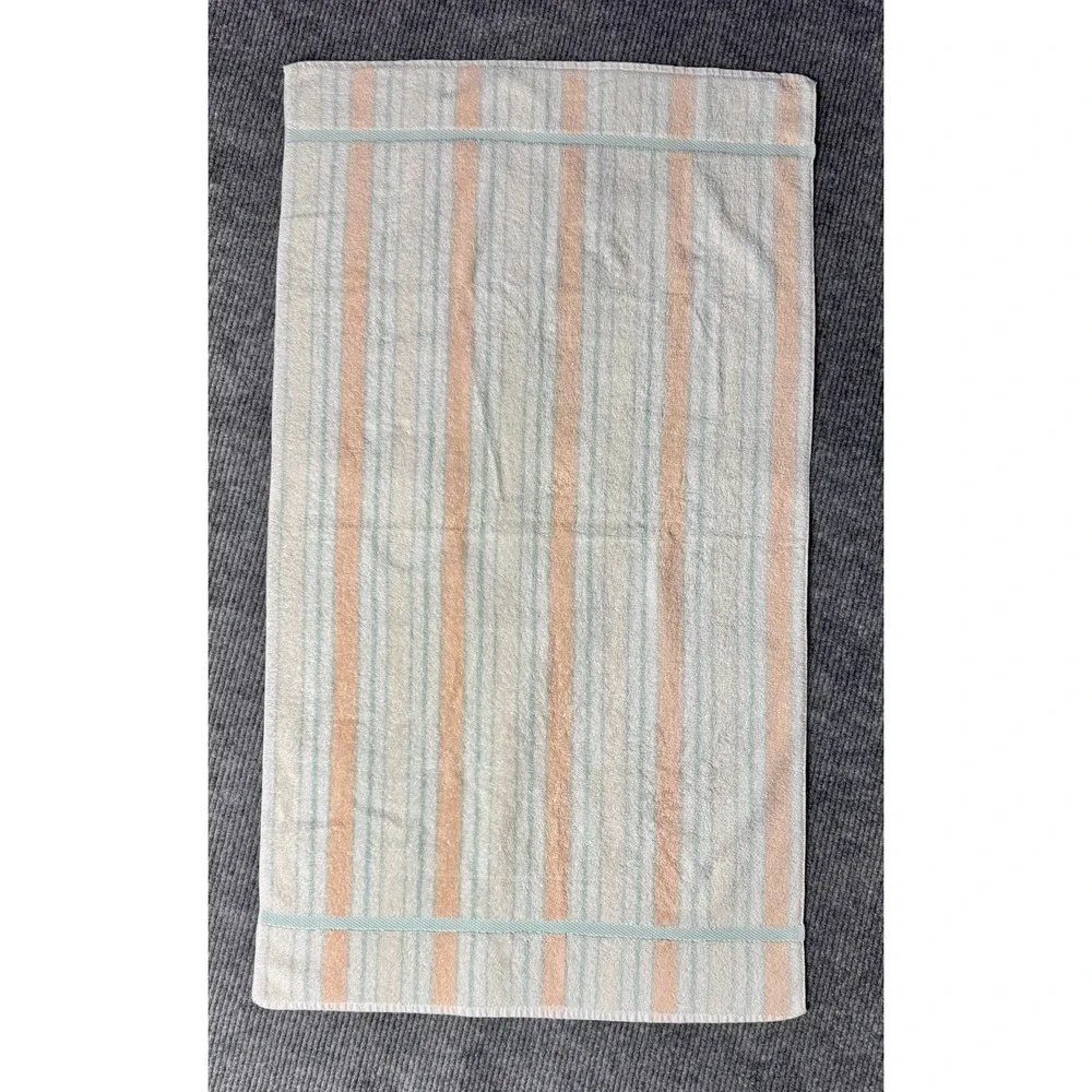 Vintage Cannon Embassy Bath Towel Set 24x45 Pastel Peach Mint Stripe USA Cotton